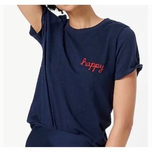J. Crew Happy Navy Blue Embroidered Top XS Short Sleeve Casual Cotton